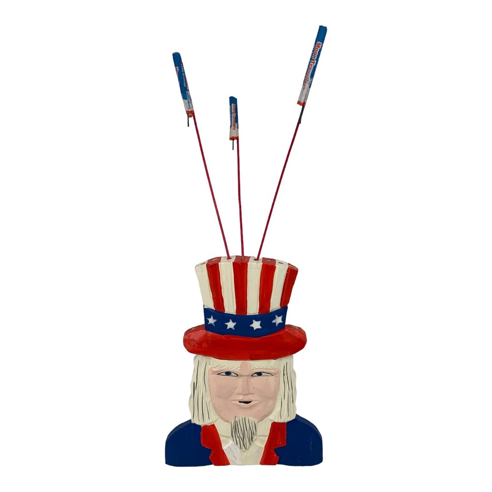 Terry’s Village Set Of 2 Carved Painted Wood Red White Blue Uncle Sam Figurines